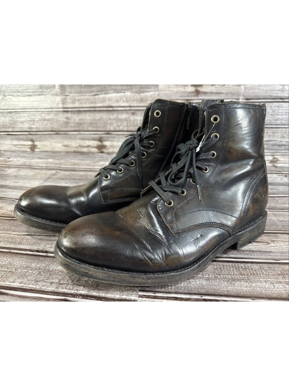 Frye Bowery Lace Up Boots Leather Side Zip Size 10 D Color Brown Black